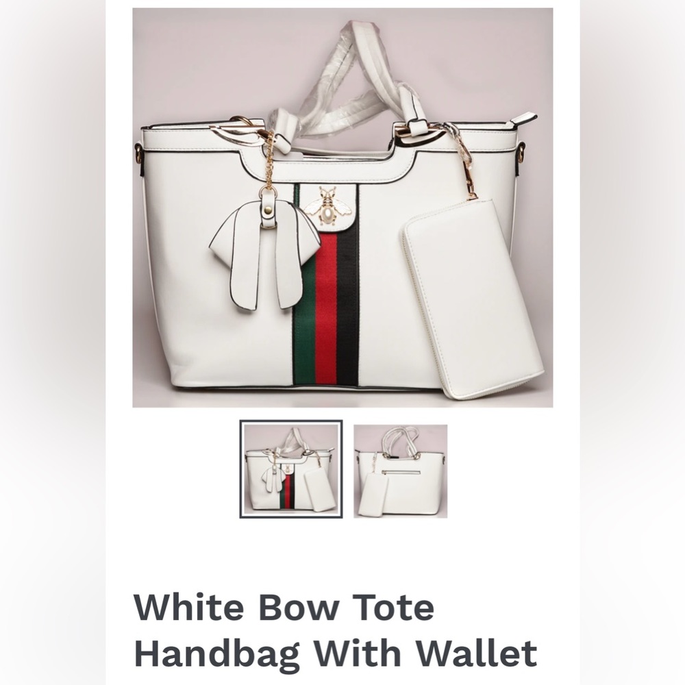 Queen Bee White Bow Tote Handbag With Wallet Italian designer inspired